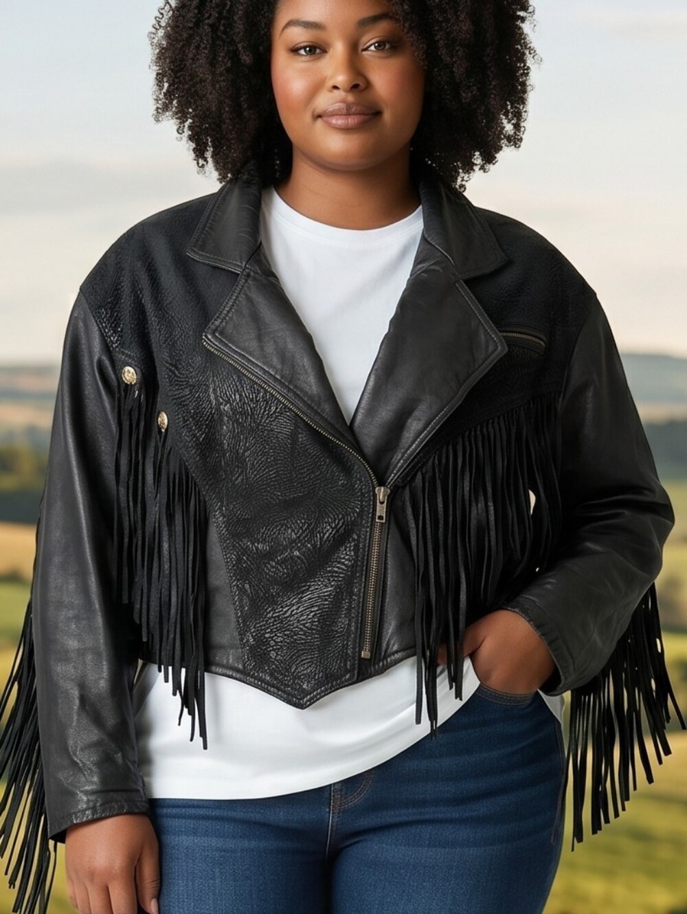 Vintage 90’s CHIA Black Suede Fringe Moto Crop Jacket..... Size Medium